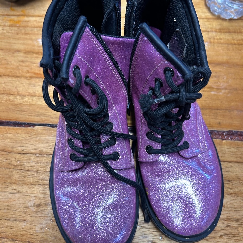 Dr. Martens Kids Sparkle Purple Lace-Up Boots